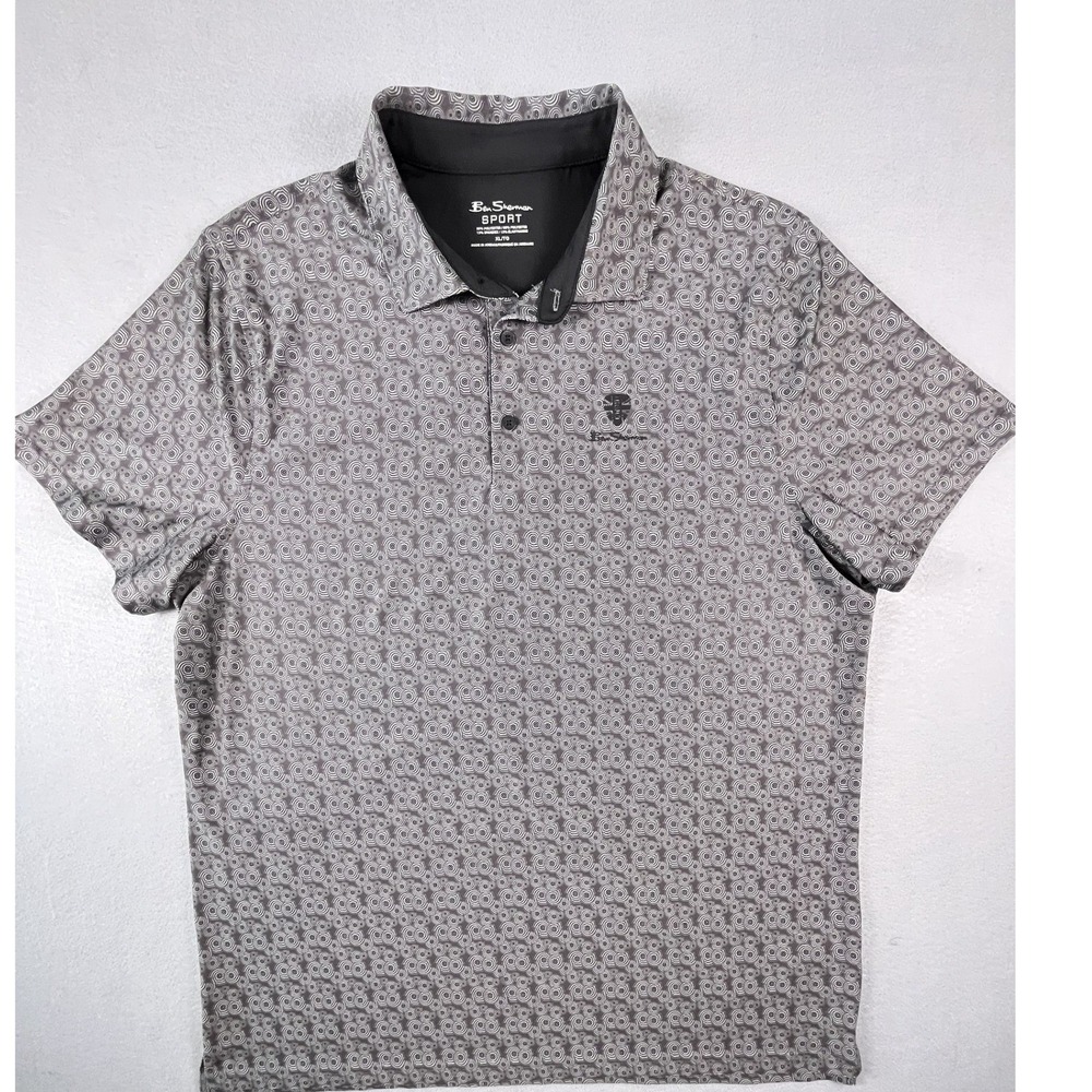 Ben Sherman Polo Shirt Mens XL Grey Sport Geometric Swirl Performance Stretch